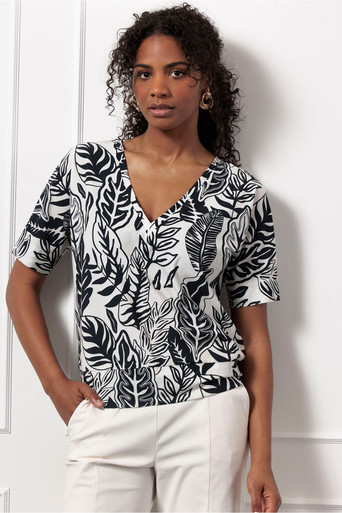 Mechi 2 way leaves top – ecru/dark blue