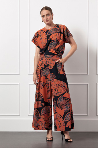 Ursula orange trousers – ginger spice/dark blue