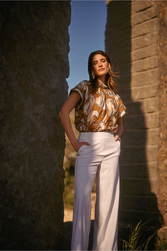 Lexie linen look trousers – ecru/latte