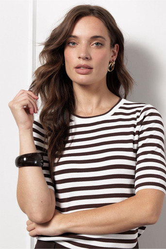 Luna ssl stripe pullover – off white/espresso