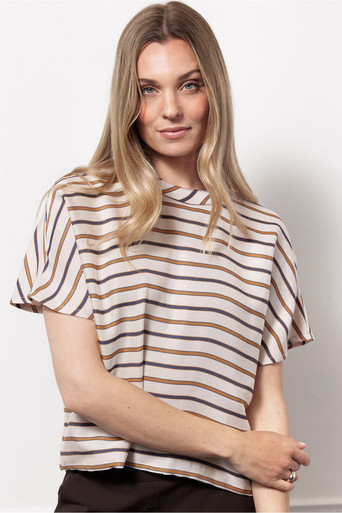 Aloise stripe top - caramel/ink blue