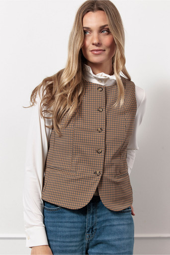 Fie check gilet – caramel/latte