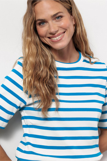 Annika stripe t-shirt – off white/bright blue