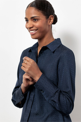 Birdie mono jacquard blouse – dark blue