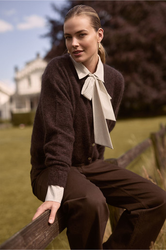 Hollis dot check blouse – kit/espresso