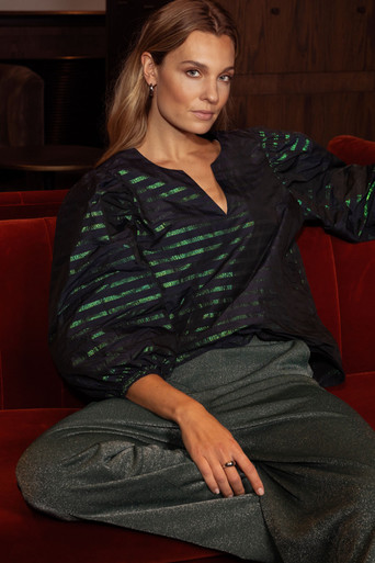 Xara sparkle stripe blouse - dark blue/bottle green
