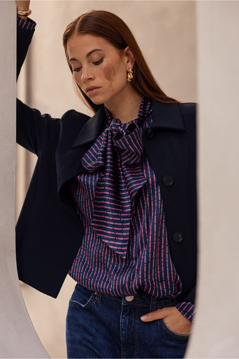 Lorina satin bow blouse – dark blue/ vintage berry