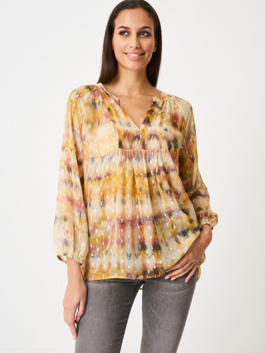 Batik blouse met ronde hals en split