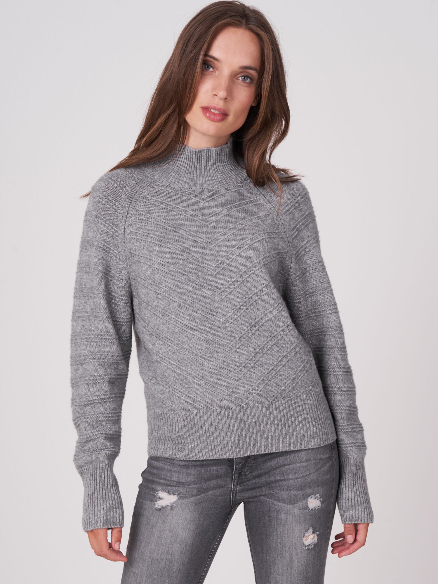 Gebreide sweater met chevron strepen textuur