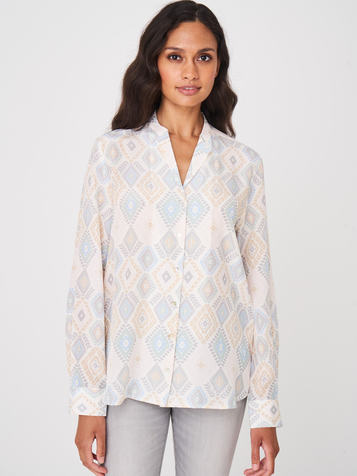Zijden blouse met Azteken-print