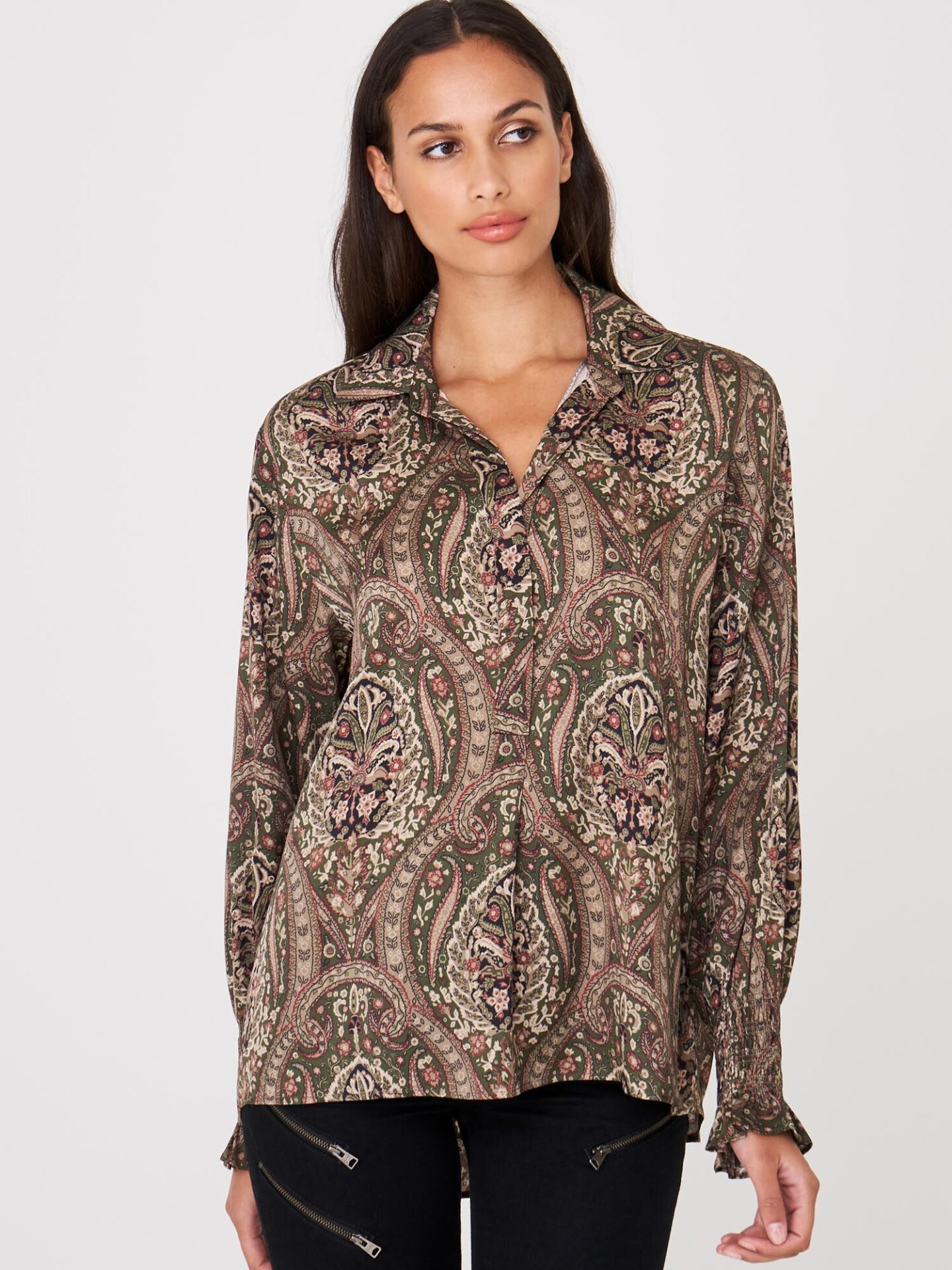 Zijden paisley blouse met kraag